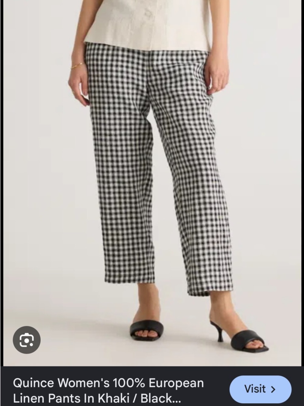 Quince 100% European Linen Pants Classic Mini Gingham Black White XS